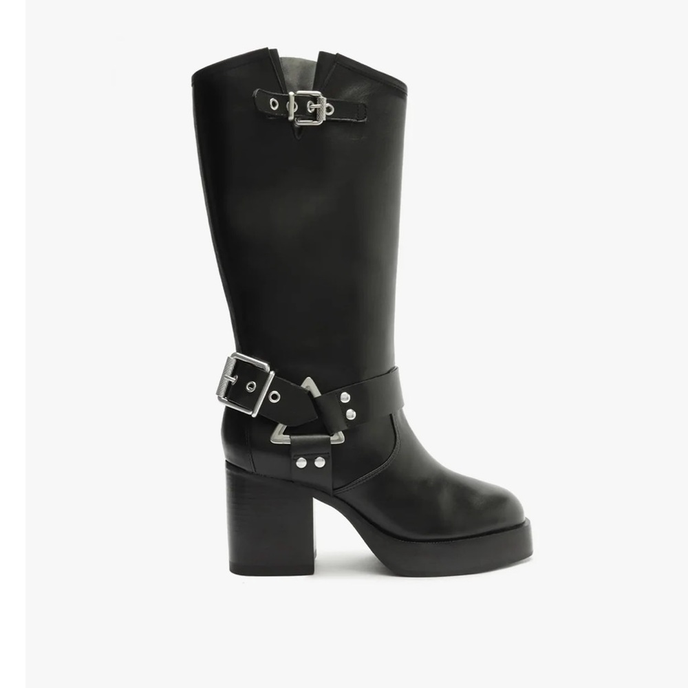 Black Leather Buckle Boots
